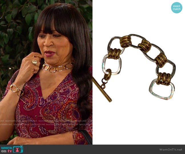 Ralph Lauren Two Tone Link Bracelet worn by Paulina Price (Jackée Harry) on Days of our Lives