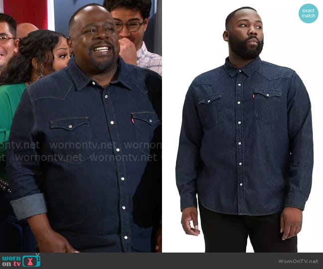 Levis Classic Western Shirt in Red Cast Rinse worn by Calvin (Cedric The Entertainer) on The Neighborhood