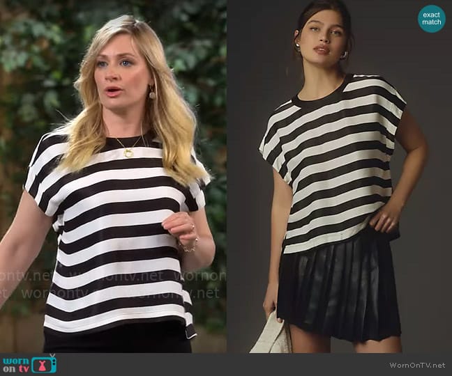 Maeve at Anthropologie Batwing Button-Back Tee worn by Gemma (Beth Behrs) on The Neighborhood