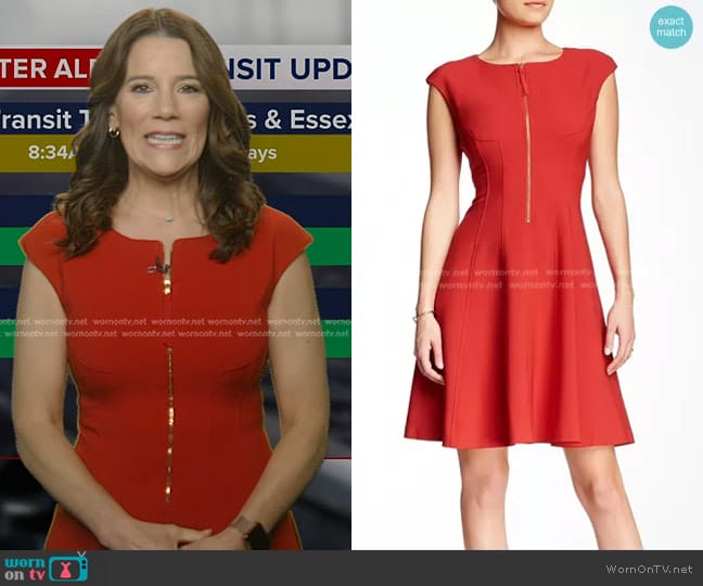 Maggy London Front Zip Crepe Flare Dress worn by Heather O’Rourke on Good Morning America