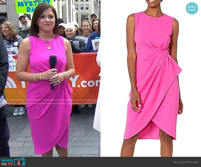 Maggy London Sleeveless Drape Skirt Shealth Dress in Electric Pink worn by Chloe Melas on Today