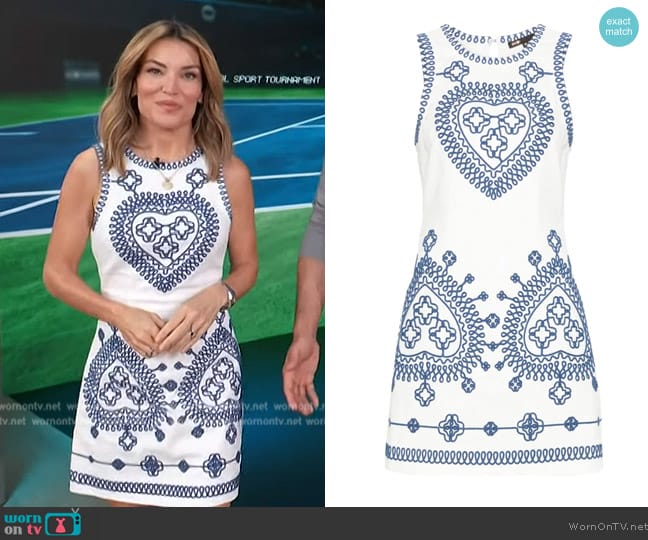 Maje Clover-embroidered cotton minidress worn by Kit Hoover on Access Hollywood