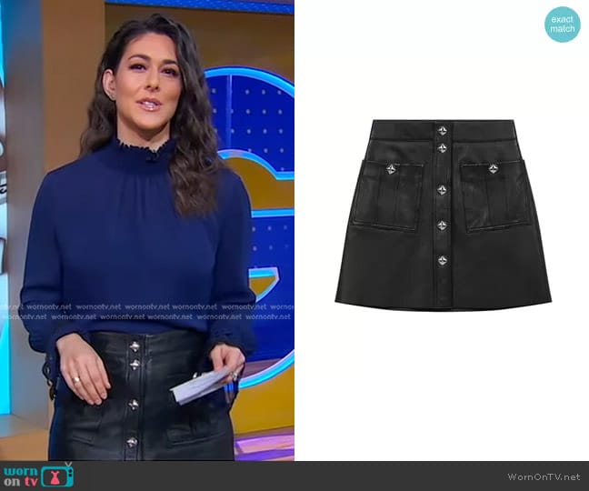 Maje Jeate Leather Mini Skirt worn by Erielle Reshef on Good Morning America