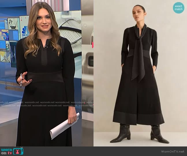 Me + Em Elegant Long Sleeve Satin Midi Dress + Belt worn by Ellison Barber on NBC News Daily