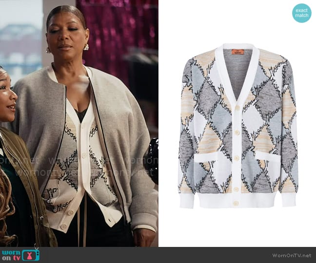 Missoni Cardigan in diamond cotton with logo lettering worn by Robyn McCall (Queen Latifah) on The Equalizer