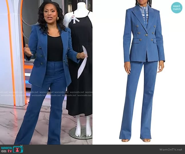 Veronica Beard Naira Denim Dickey Jacket and Royce Pants worn by Sheinelle Jones on Today