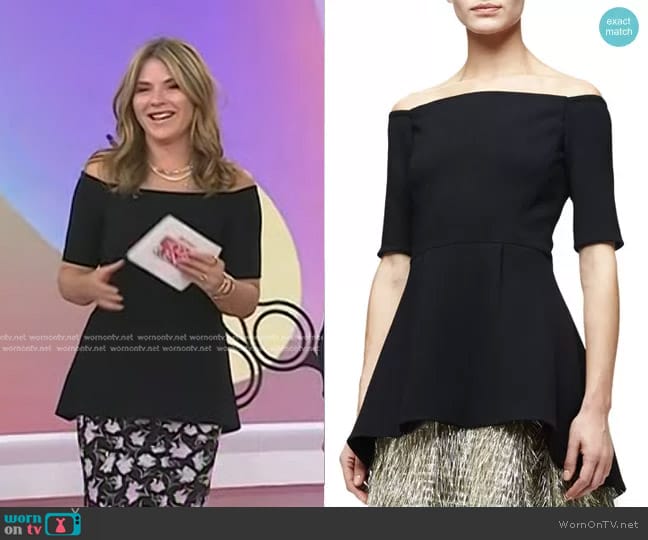 Lela Rose Off-The-Shoulder Half-Sleeve Peplum Top worn by Jenna Bush Hager on Today