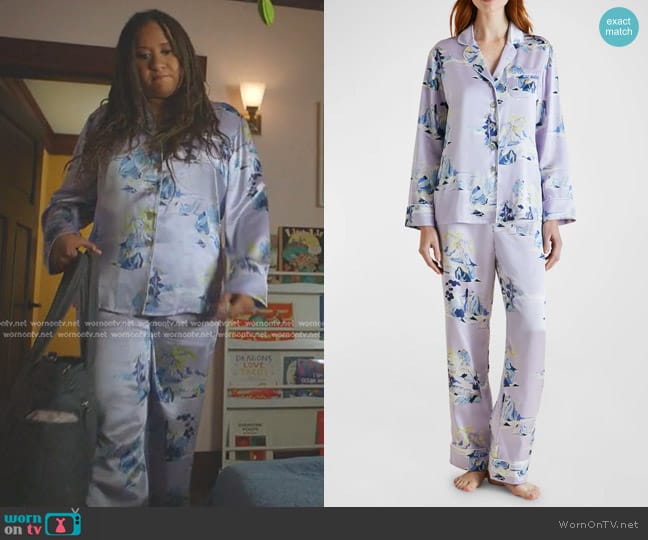 Olivia Von Halle Lila Printed Silk Pajama Set worn by Karen Wilson (Tracie Thoms) on 9-1-1