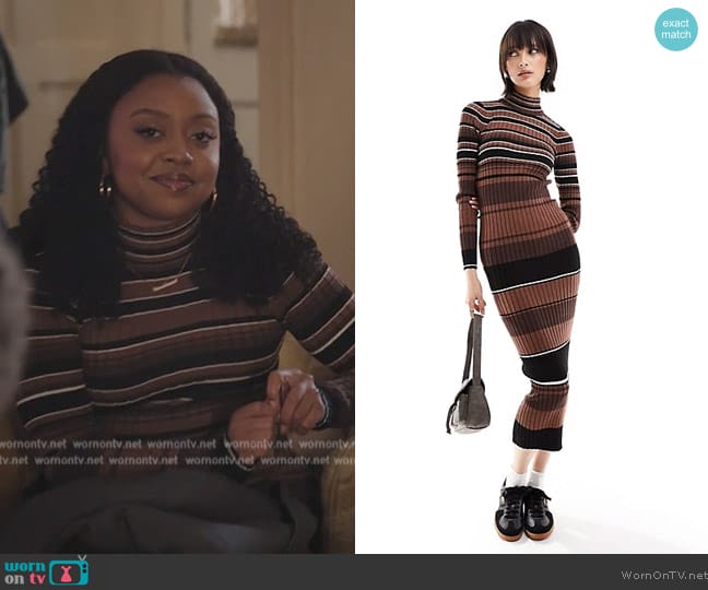 WornOnTV: Janine’s brown stripe ribbed sweater dress on Abbott ...