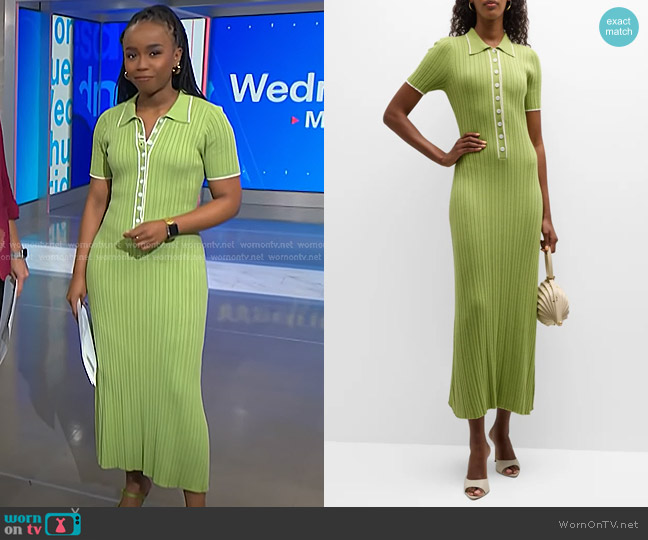 Anna Quan Penelope Short-Sleeve Rib-Knit Maxi Polo Dress worn by Zinhle Essamuah on NBC News Daily