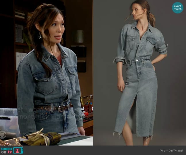 Pistola Amira Denim Midi Dress worn by Penelope Poppy Nozawa (Romy Park) on The Bold and the Beautiful