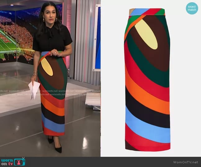 Pucci Printed stretch-crepe maxi skirt worn by Morgan Radford on NBC News Daily