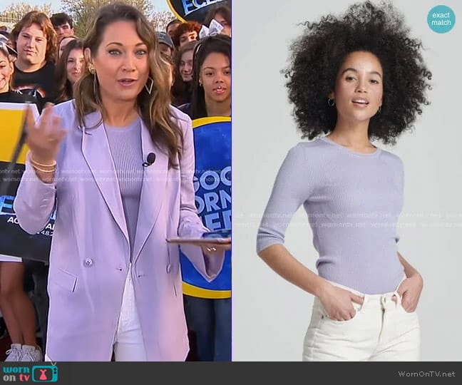 Naadam Quarter Sleeve Ribbed Top worn by Ginger Zee on Good Morning America