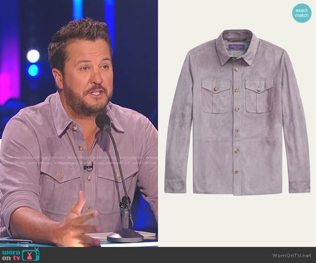 Ralph Lauren Barron Classic Suede Overshirt worn by Luke Bryan on American Idol