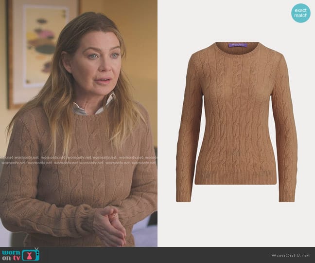 WornOnTV Meredith s brown cable knit sweater and plaid coat on Greys Anatomy Ellen Pompeo Clothes and Wardrobe from TV