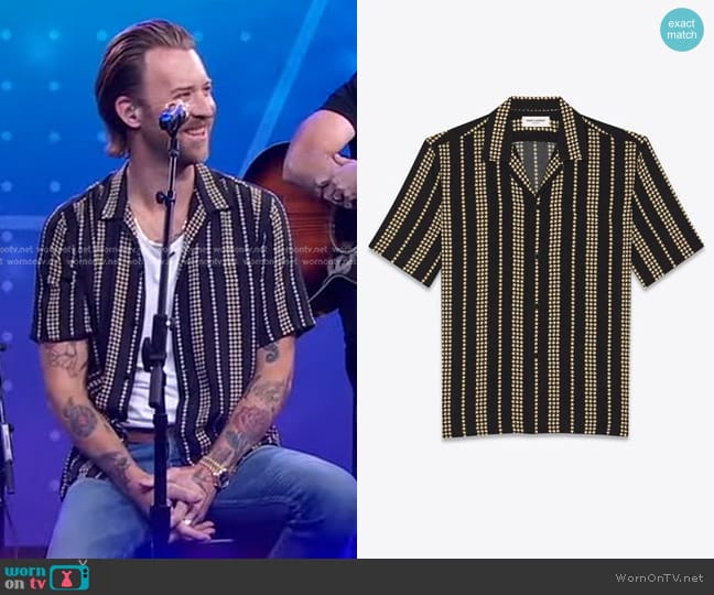 Saint Laurent Shark Collar Shirt worn by Charles Kelley on Good Morning America