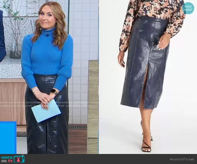 Tanya Taylor Salma Skirt in Dark Navy worn by Lori Bergamotto on Good Morning America