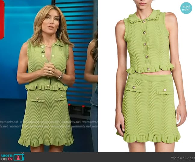 Sandro Lina Ruffle Sleeveless Crop Sweater worn by Kit Hoover on Access Hollywood