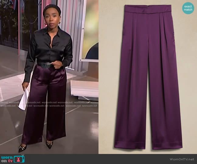 Banana Republic Satin Wide-Leg Pant in New Pinot Noir worn by Zinhle Essamuah on NBC News Daily