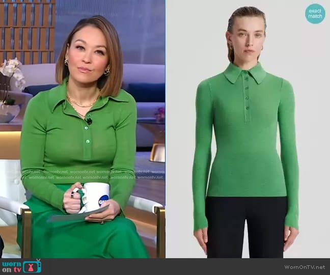 Scanlan Theodore Babywool Shirt in Apple worn by Eva Pilgrim on Good Morning America