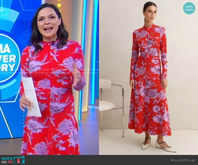 Me + Em Scribbled Floral Print Fit And Flare Maxi Dress worn by Maggie Rulli on Good Morning America