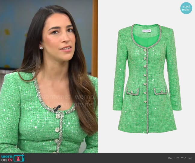 Self Portrait Sequined bouclé minidress worn by Aly Raisman on CBS Mornings