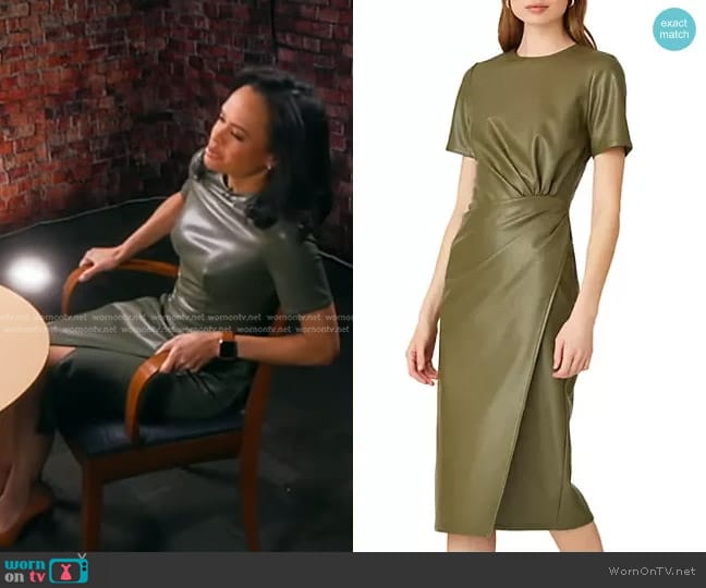 Shoshanna Rhea Vegan Leather Twist Midi-Dress worn by Linsey Davis on Good Morning America