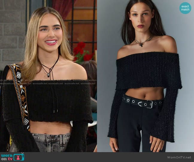 Silence + Noise Harper Off-The-Shoulder Top worn by Holly Jonas (Ashley Puzemis) on Days of our Lives