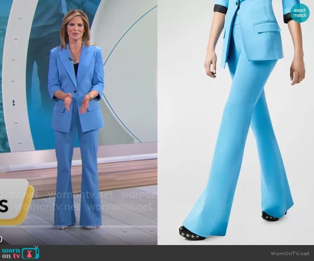 Smythe Mid-Rise Stretch Bootcut Pants in Cornflower Blue worn by Natalie Morales on CBS Mornings