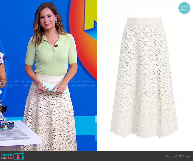 Alice + Olivia Floral Leather Midi Skirt worn by Rebecca Jarvis on Good Morning America