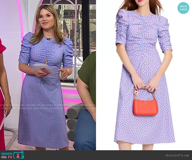 Kate Spade Spring Time Dot Ruched Dress in Cosmic Zen worn by Jenna Bush Hager on Today