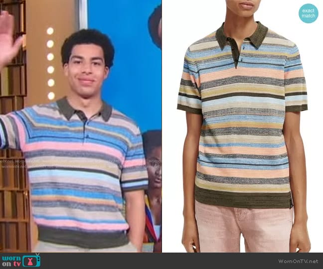 Scotch and Soda Stripe Organic Cotton Polo worn by Marcus Scribner on Good Morning America