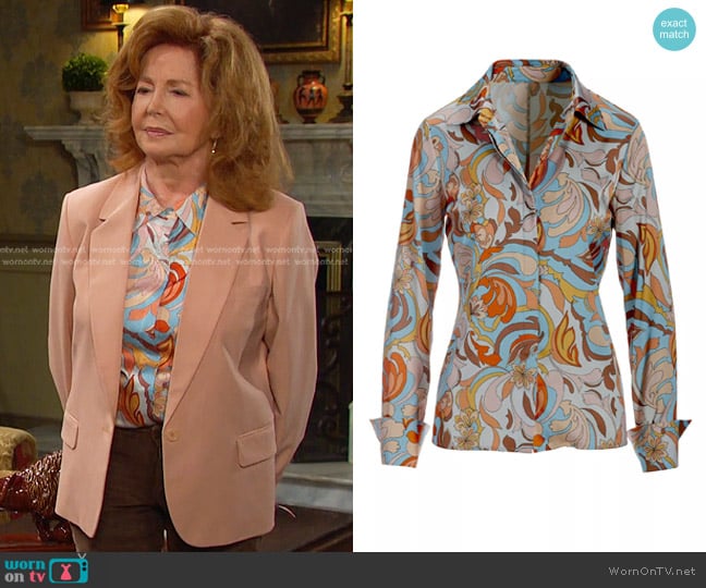 Boston Proper Folk Favorite Print Blouse worn by Maggie Horton (Suzanne Rogers) on Days of our Lives