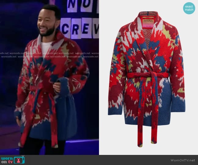 The Elder Statesman x Zegna Tie-Dye Wrap Cardigan worn by John Legend on The Voice