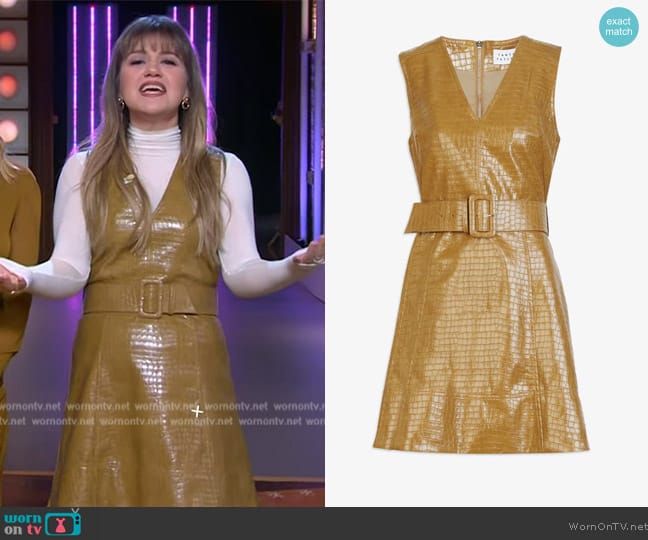 Tanya Taylor Reina Belted Faux Leather Minidress worn by Kelly Clarkson on The Kelly Clarkson Show