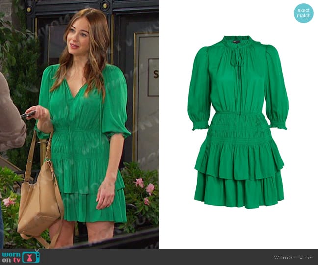 Maje Tiered-Skirt Satin Mini Dress worn by Stephanie Johnson (Abigail Klein) on Days of our Lives