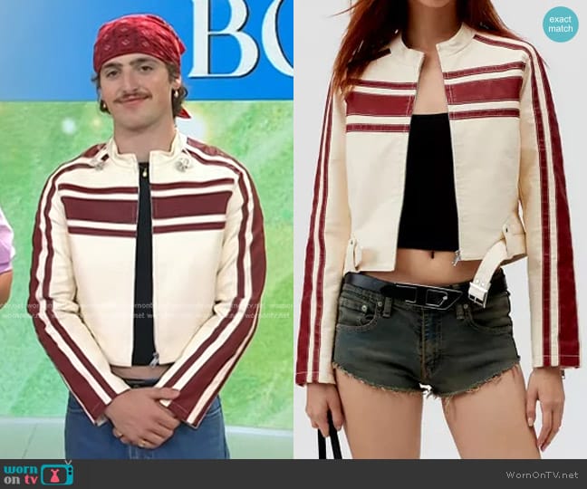 Urban Outfitters Jordan Faux Leather Fitted Racer Moto Jacket worn by Benson Boone on Today