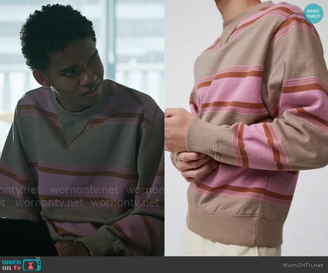 Urban Outfitters Skate Striped Crew Neck Sweatshirt worn by Devon Evans (Björgvin Arnarson) on Chucky