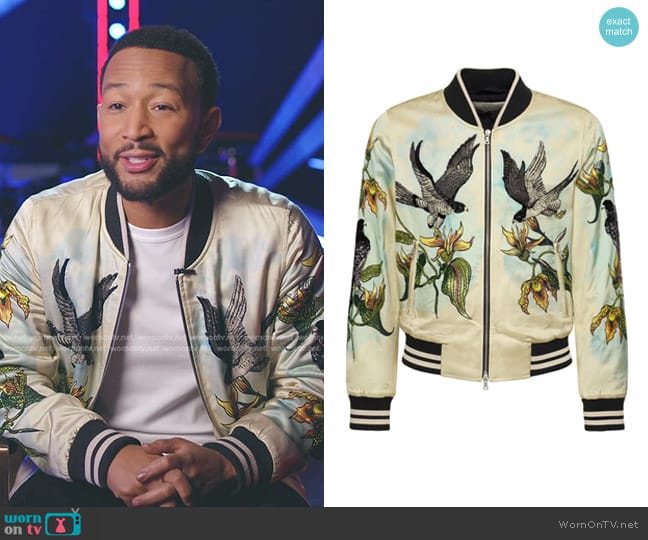 Dries van Noten Vaksel Printed Viscose Zip Up Jacket worn by John Legend on The Voice