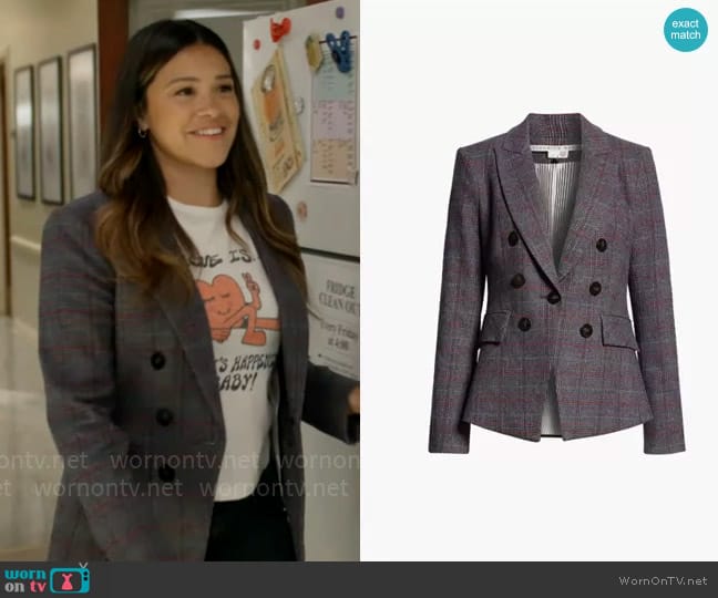 Veronica Beard Lawrence Plaid Dickey Jacket worn by Nell Serrano (Gina Rodriguez) on Not Dead Yet