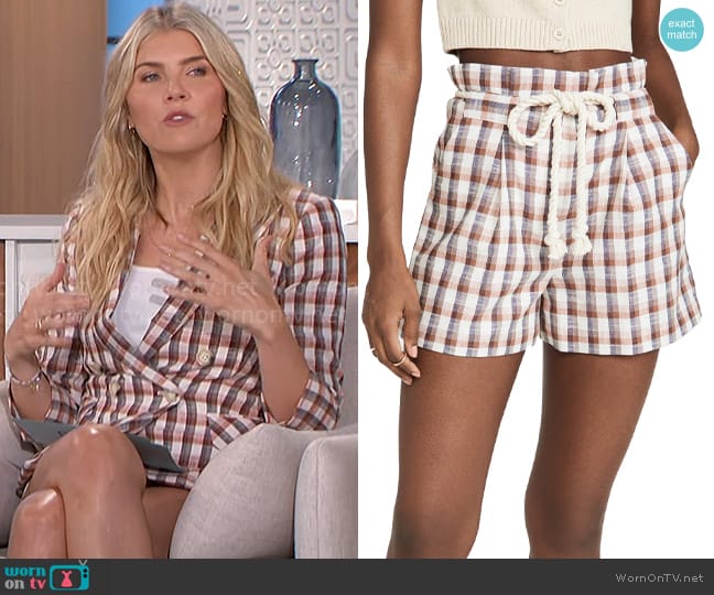 Veronica Beard Salika Shorts in White Multi Check worn by Amanda Kloots on The Talk