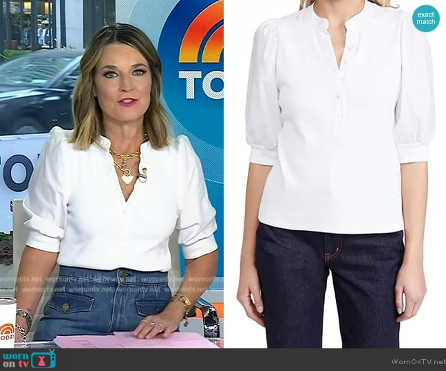 WornOnTV: Savannah’s white puff sleeve top and skirt on Today ...