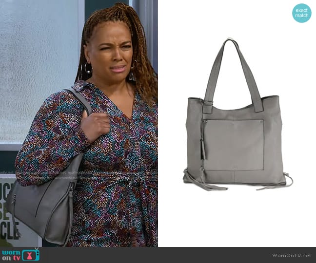 Vince Camuto Rylan Leather Tote in Universal Grey worn by Regina Upshaw (Kim Fields) on The Upshaws