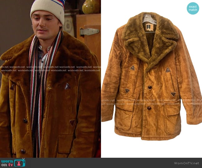 William Barry Vintage Corduroy Faux Fur Collar Jacket worn by Johnny DiMera (Carson Boatman) on Days of our Lives