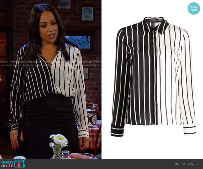 Alice + Olivia Willa Striped Two Tone Blouse worn by Jada Hunter (Elia Cantu) on Days of our Lives