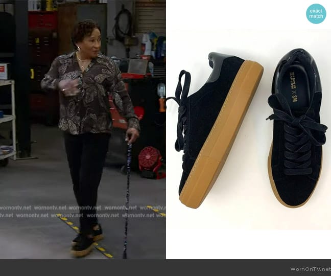 Winnie Harlow x Steve Madden Black Suede Skate Shoes worn by Lucretia Turner (Wanda Sykes) on The Upshaws