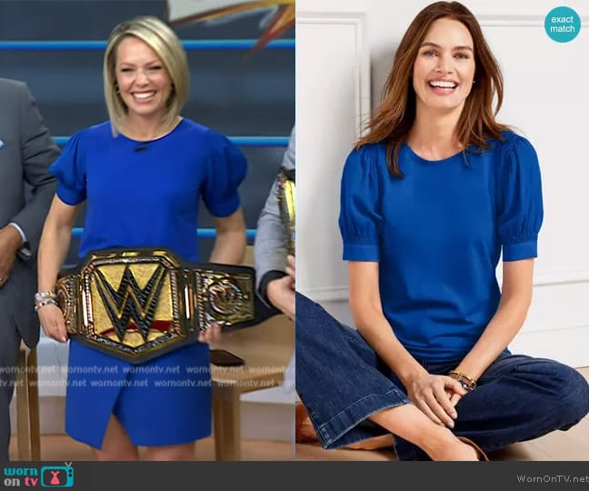 Talbots Woven Sleeve Crewneck Tee in Blue Majesty worn by Dylan Dreyer on Today