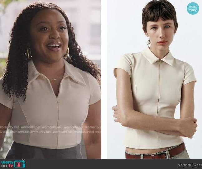 Zara Polo Collar Stretch Top worn by Janine Teagues (Quinta Brunson) on Abbott Elementary