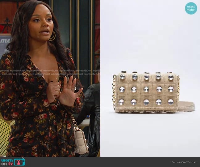 Zara Sparkly Quilted Crossbody Bag worn by Chanel Dupree (Raven Bowens) on Days of our Lives