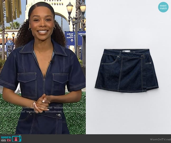 Zara Z1975 Wrap Denim Skort worn by Zuri Hall on Access Hollywood